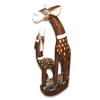 Wooden Giraffe With Baby, Hand Carved From Albesia Wood