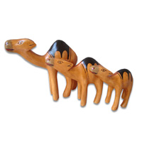 Wooden Camel Set Of 3, Hand Carved From Albesia Wood