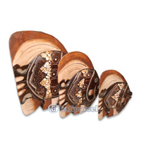 Wooden Tropical Fish Set Of 3 With Painted, Handcarved From Albesia Wood 