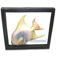 Wooden Tropical Fish In Frame, Handcarved From Albesia Wood