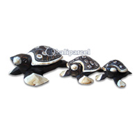 Wooden Turtle Set Of 3, Handcarved From Albesia Wood