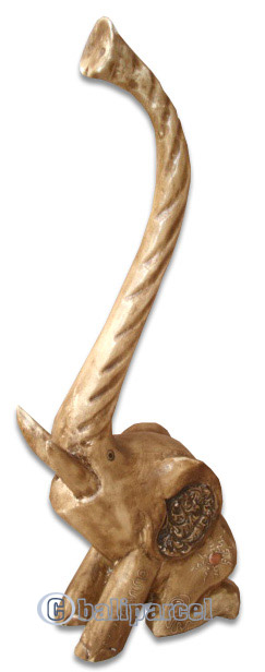 Wooden Sitting Elephant, Hand Carved From Albesia Wood
