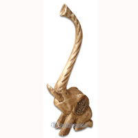 Wooden Sitting Elephant, Hand Carved From Albesia Wood