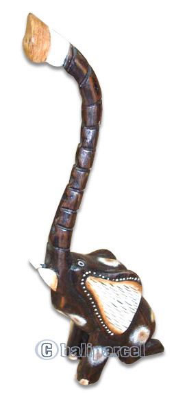 Wooden Sitting Elephant, Hand Carved From Albesia Wood