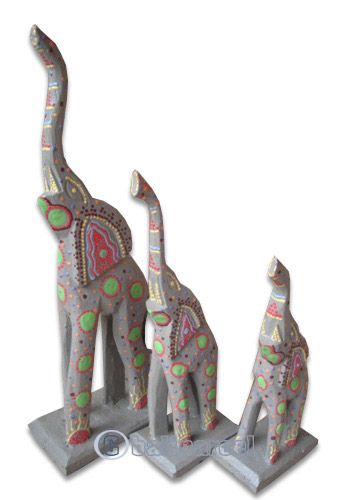 Wooden Elephant Set Of 3, Hand Carved From Albesia Wood