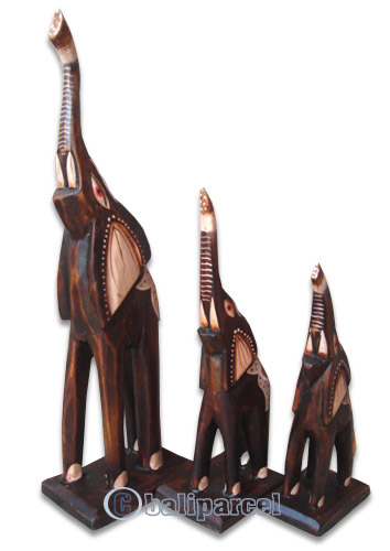 Wooden Elephant Set Of 3, Hand Carved From Albesia Wood