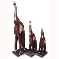 Wooden Elephant Set Of 3, Hand Carved From Albesia Wood