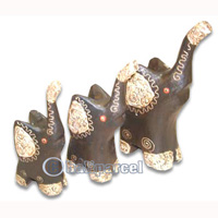 Wooden Elephant Set Of 3, Hand Carved From Albesia Wood