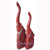 Wooden Elephant Set Of 2, Hand Carved From Albesia Wood