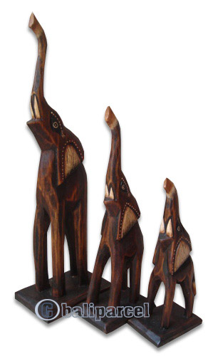 Wooden Elephant Set Of 3, Hand Carved From Albesia Wood