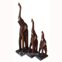 Wooden Elephant Set Of 3, Hand Carved From Albesia Wood