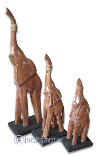 Wooden Elephant Set Of 3, Hand Carved From Albesia Wood