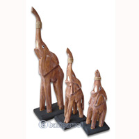 Wooden Elephant Set Of 3, Hand Carved From Albesia Wood