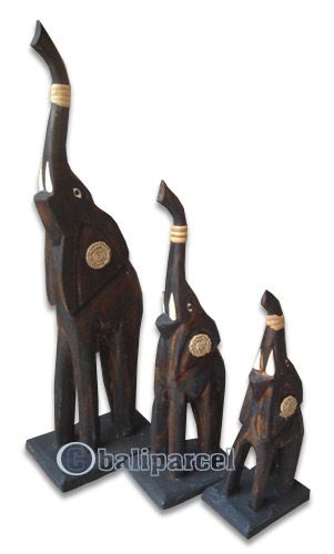 Wooden Elephant Set Of 3, Hand Carved From Albesia Wood