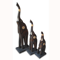 Wooden Elephant Set Of 3, Hand Carved From Albesia Wood