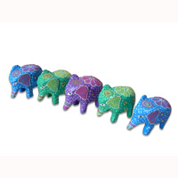 Wooden Elephant Set Of 5, Hand Carved From Albesia Wood