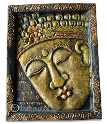 Buddha Wallhanging With Frame, Handmade From Albesia Wood
