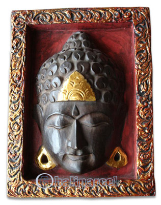 Buddha Wallhanging With Frame, Handmade From Albesia Wood