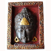 Buddha Wallhanging With Frame, Handmade From Albesia Wood