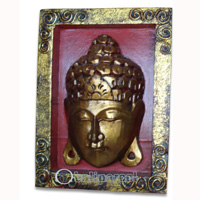Buddha Wallhanging With Frame, Handmade From Albesia Wood