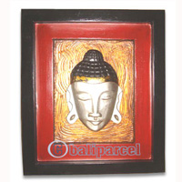 Buddha Wallhanging With Frame, Handmade From Albesia Wood