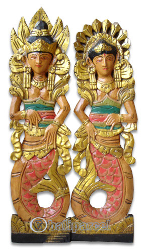Wooden Mermaid Wallhanging Set Of 2, Handmade From Albesia Wood