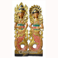 Wooden Mermaid Wallhanging Set Of 2, Handmade From Albesia Wood