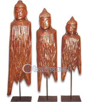 Buddha With Stand Set Of 3, Handmade From Albesia Wood