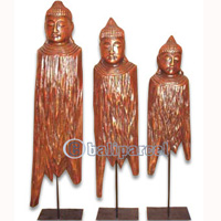 Buddha With Stand Set Of 3, Handmade From Albesia Wood