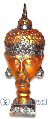 Buddha With Gold Painted, Handmade From Albesia Wood