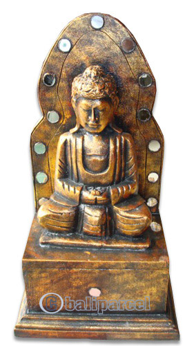 Wooden Buddha Meditating With Gold Painted, Handmade From Albesia Wood