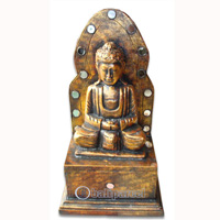 Wooden Buddha Meditating With Gold Painted, Handmade From Albesia Wood