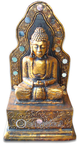 Wooden Buddha Meditating With Gold Painted, Handmade From Albesia Wood