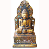 Wooden Buddha Meditating With Gold Painted, Handmade From Albesia Wood