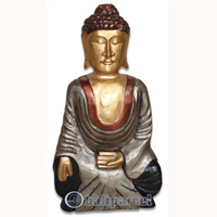 Wooden Buddha Meditating, Handmade From Albesia Wood