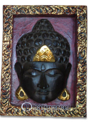 Buddha Wallhanging With Frame, Handmade From Albesia Wood