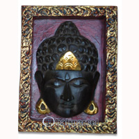 Buddha Wallhanging With Frame, Handmade From Albesia Wood