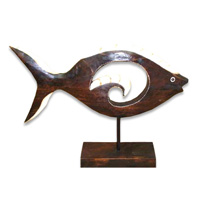 Wooden Stand Fish, Hand Carved From Albesia Wood