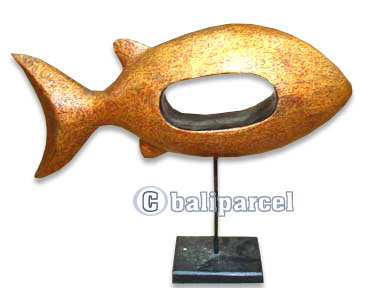 Wooden Stand Fish, Hand Carved From Albesia Wood