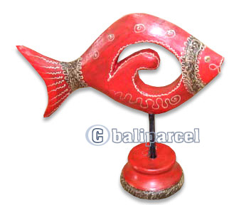 Wooden Stand Fish, Hand Carved From Albesia Wood