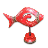 Wooden Stand Fish, Hand Carved From Albesia Wood