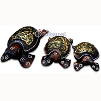 Wooden Turtle Ashtray Set Of 3, Hand Carved From Albesia Wood