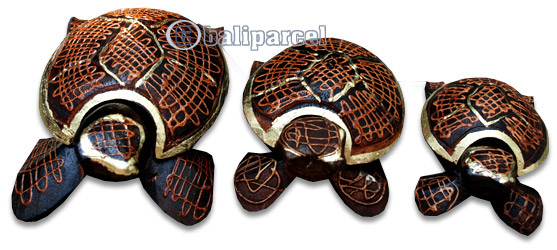 Wooden Turtle Ashtray Set Of 3, Hand Carved From Albesia Wood