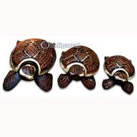 Wooden Turtle Ashtray Set Of 3, Hand Carved From Albesia Wood
