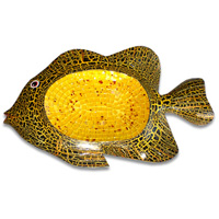 Wooden Fish Mosaic, Hand Carved From Albesia Wood And Glass