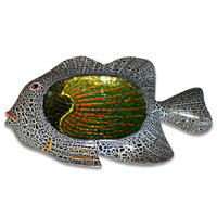 Wooden Fish Mosaic, Hand Carved From Albesia Wood And Glass