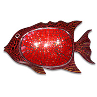 Wooden Fish Mosaic, Hand Carved From Albesia Wood And Glass
