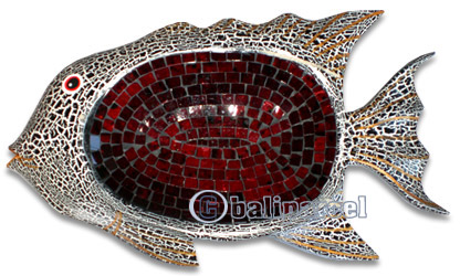 Wooden Fish Mosaic, Hand Carved From Albesia Wood And Glass