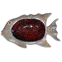 Wooden Fish Mosaic, Hand Carved From Albesia Wood And Glass