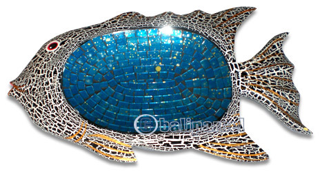Wooden Fish Mosaic, Hand Carved From Albesia Wood And Glass